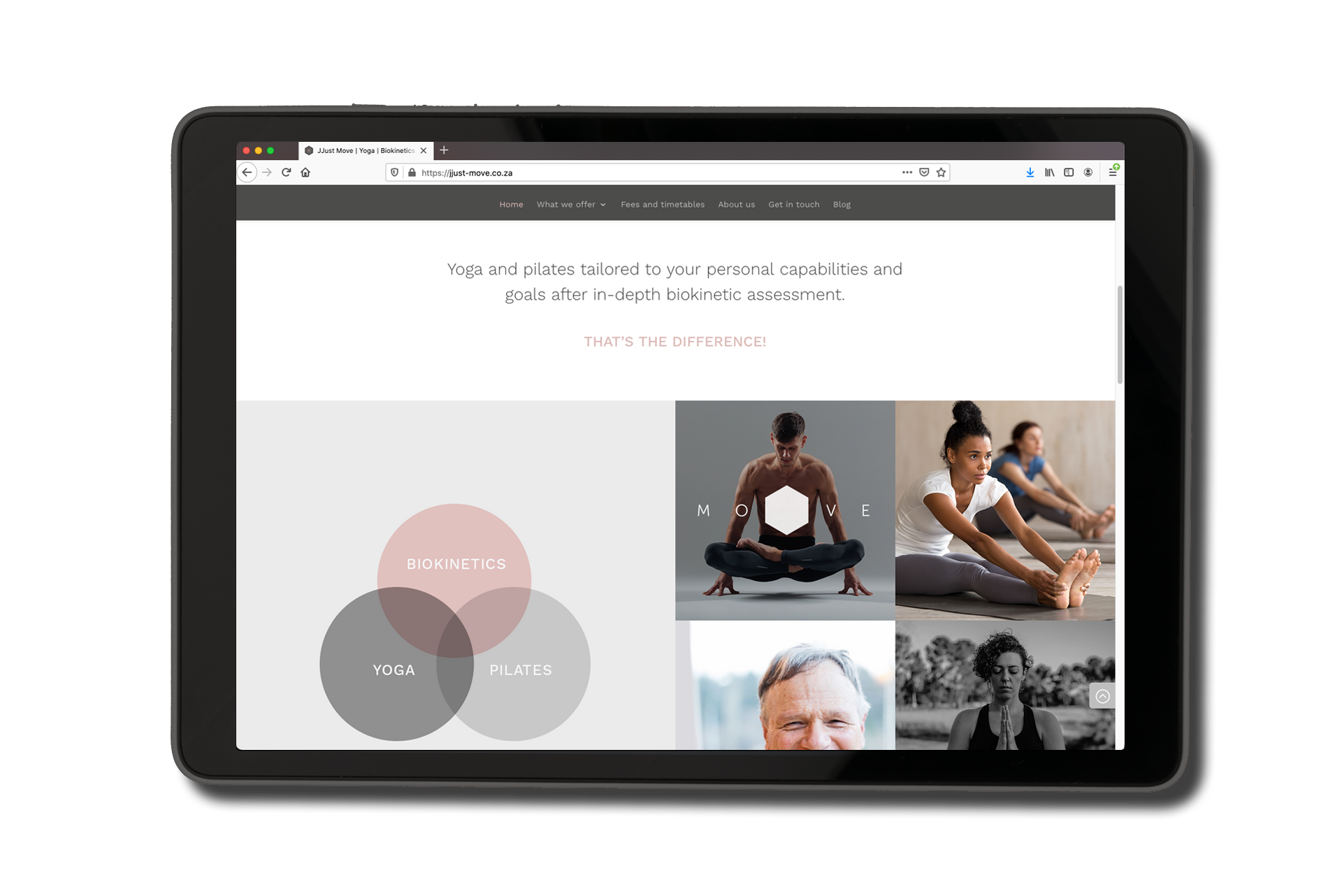 JJust Move website as viewed on a tablet.