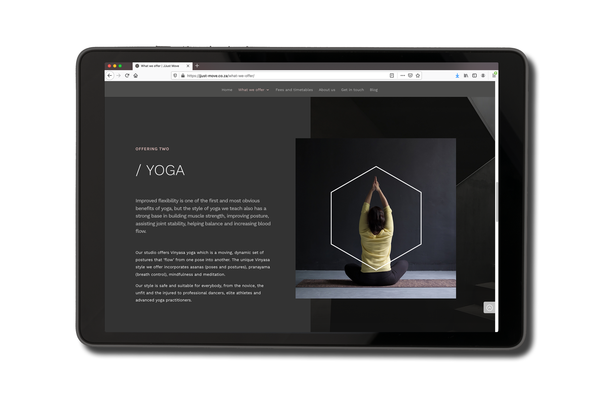 JJust Move website as viewed on a tablet.