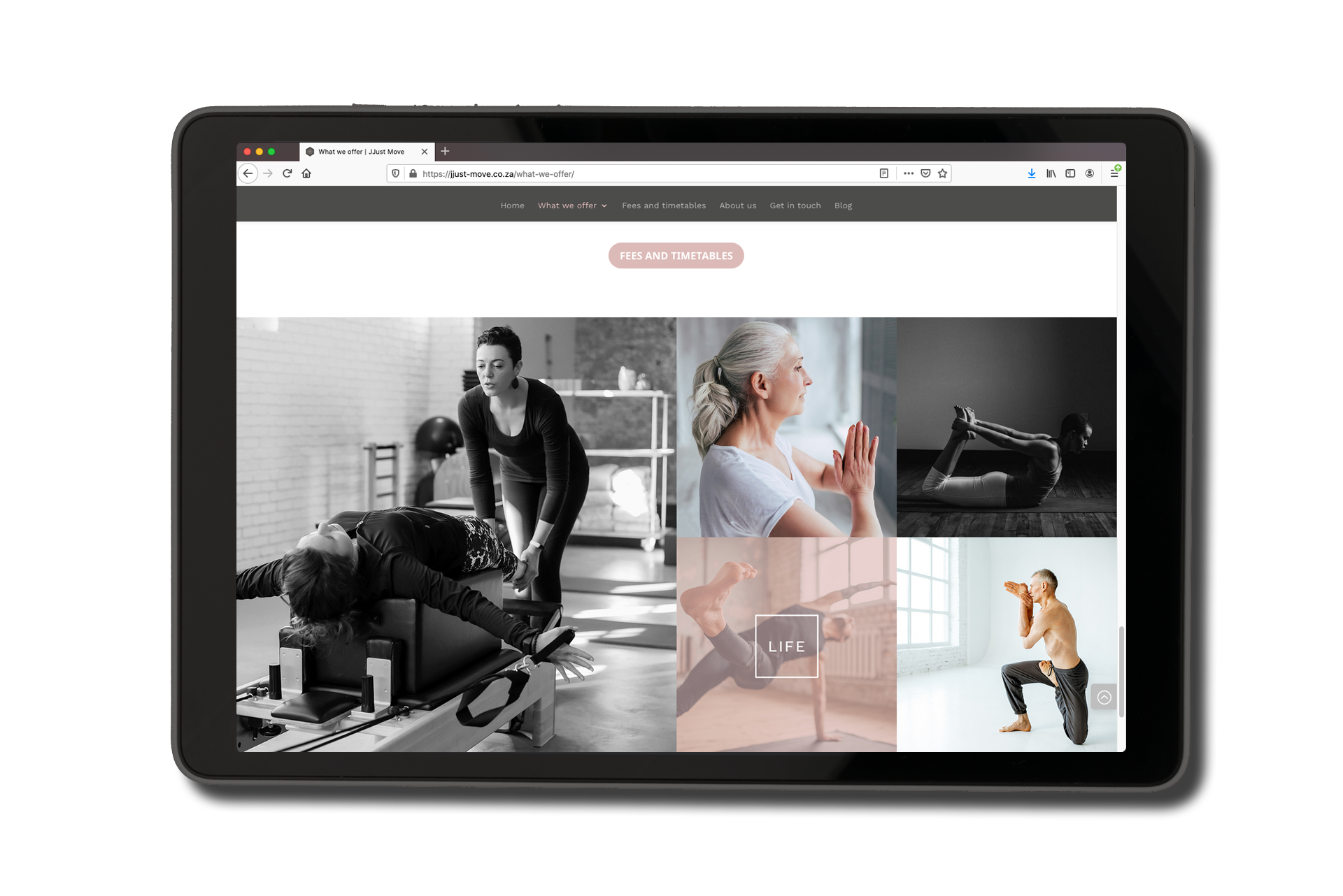 JJust Move website as viewed on a tablet.