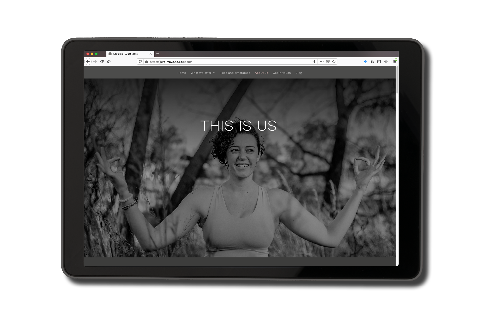 JJust Move website as viewed on a tablet.