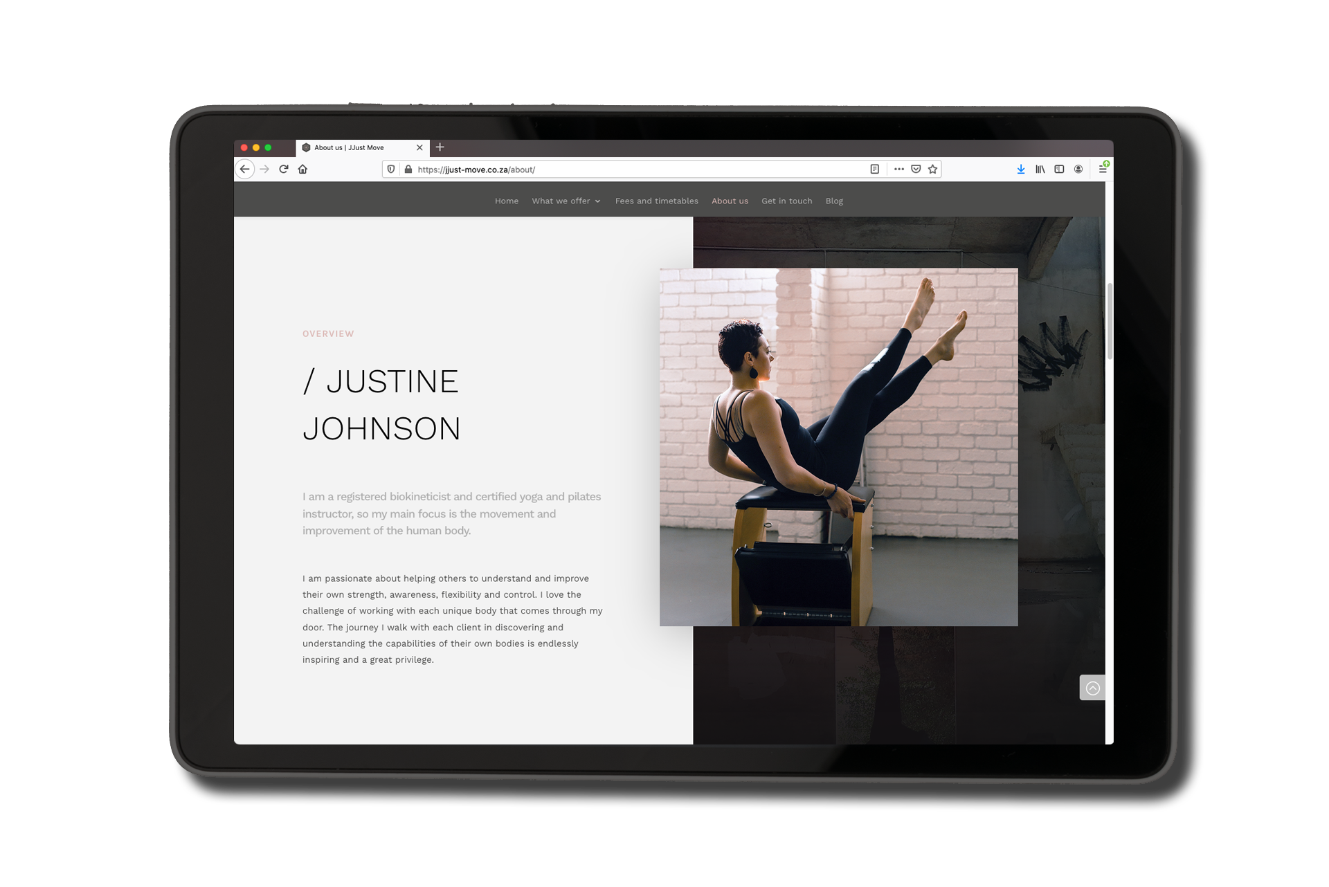JJust Move website as viewed on a tablet.