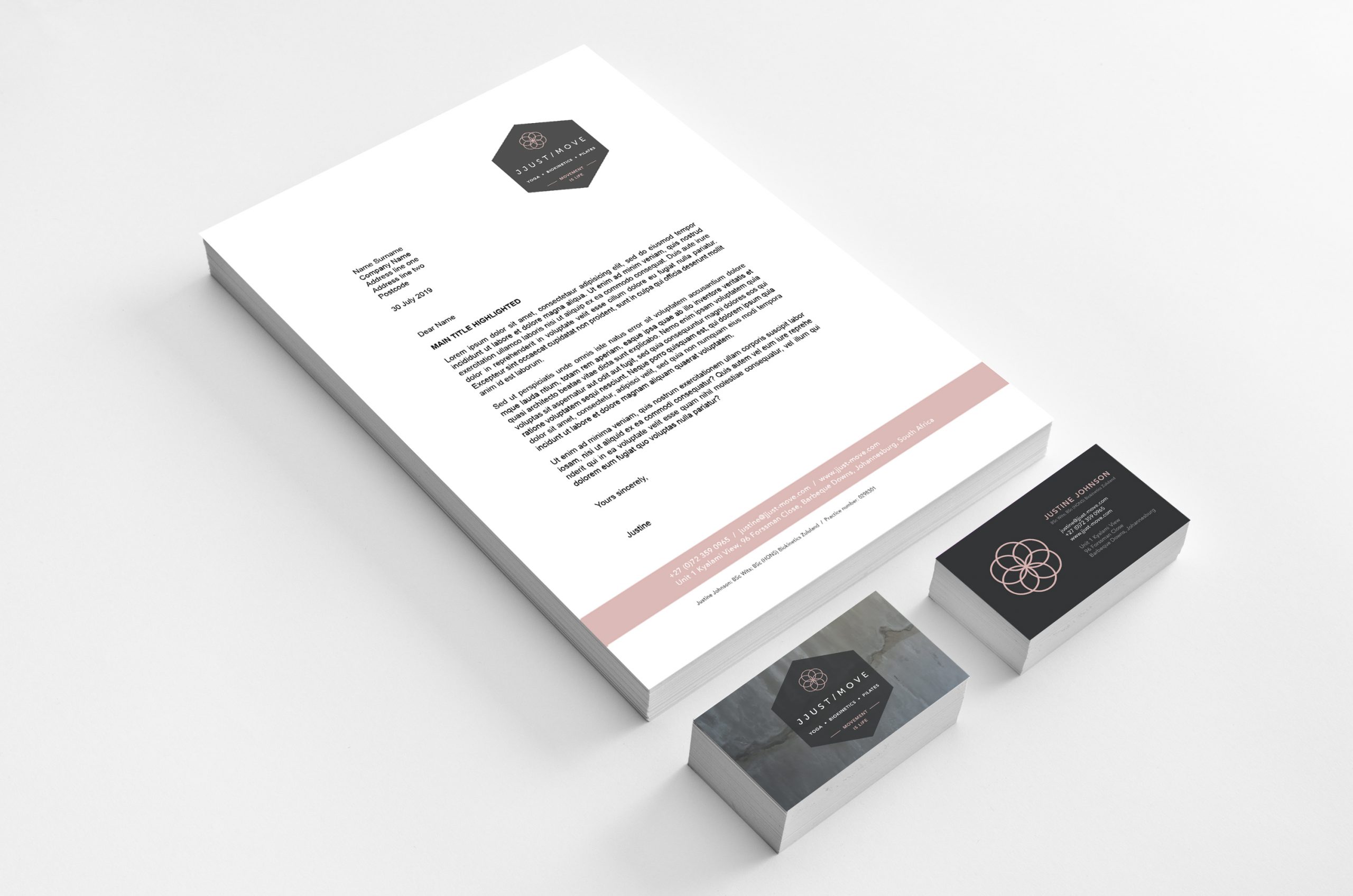JJust Move letterhead and business cards, designed by MR.SMiTH