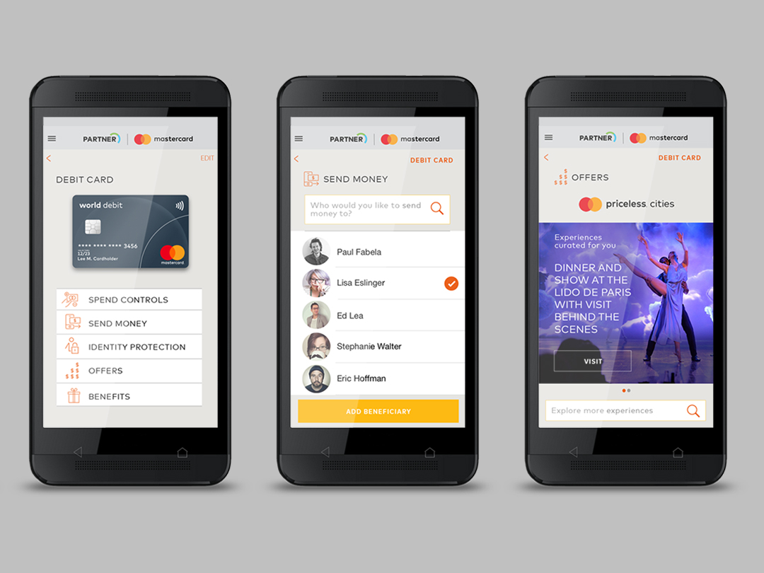 Mastercard Debit app screen examples
